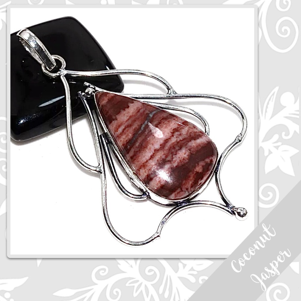 Coconut Jasper Large Eclectic Silver Artisan Sunflower Pendant 2.6” (Rose Brown)